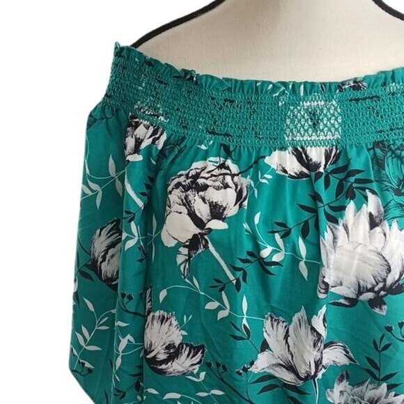 Jasmine & Juliana Womens S Green Floral Off Shoulder Smocked Top Blouse Summer - Picture 3 of 7